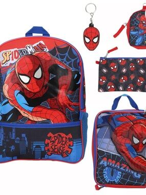 Marvel Spider-Man 5 piece Red & Blue Backpack and Accessory Set